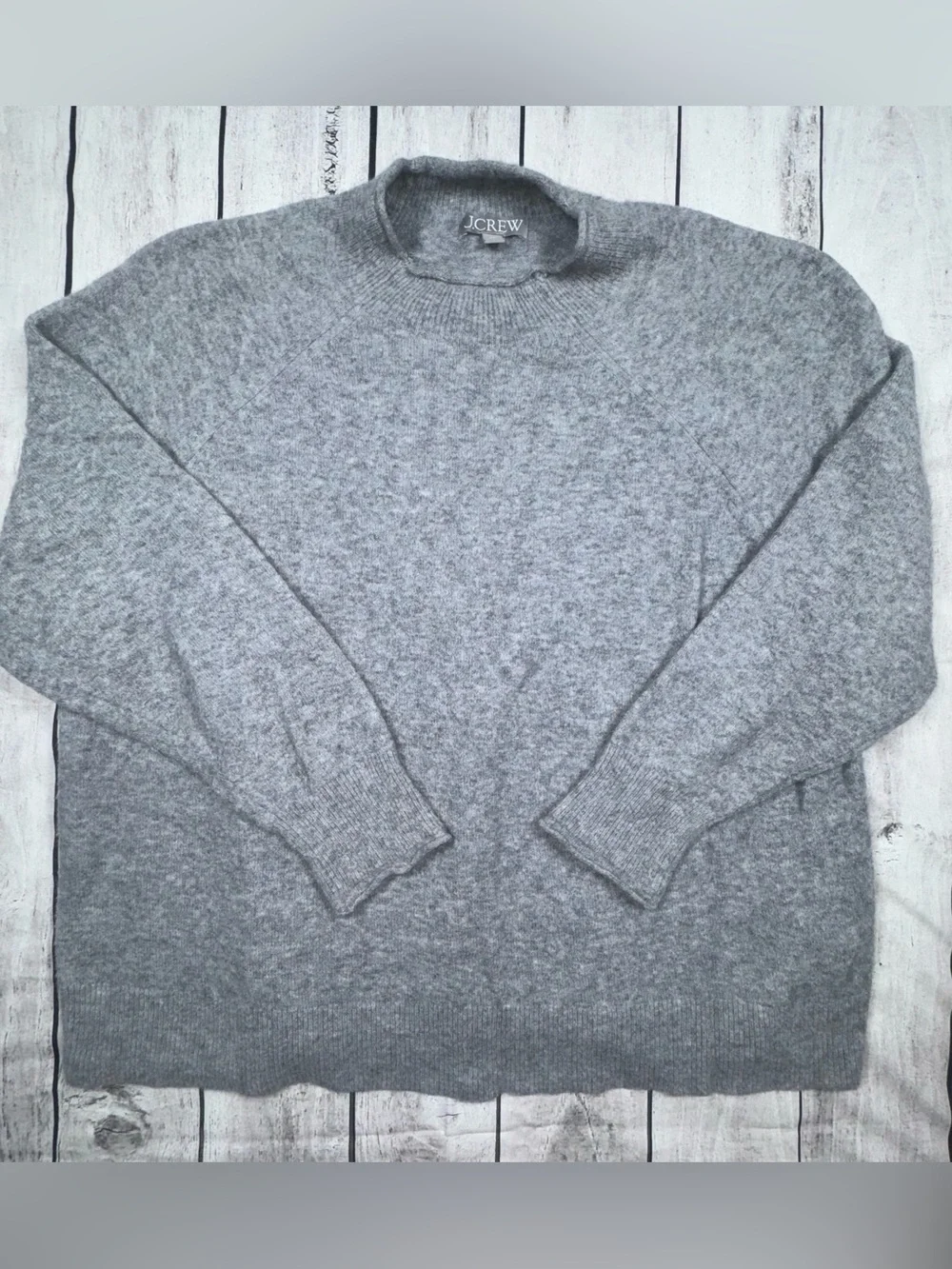 J. Crew Gray Mock Neck Pullover Sweater Womens Size 2X Knit Raglan Sleeve Cozy